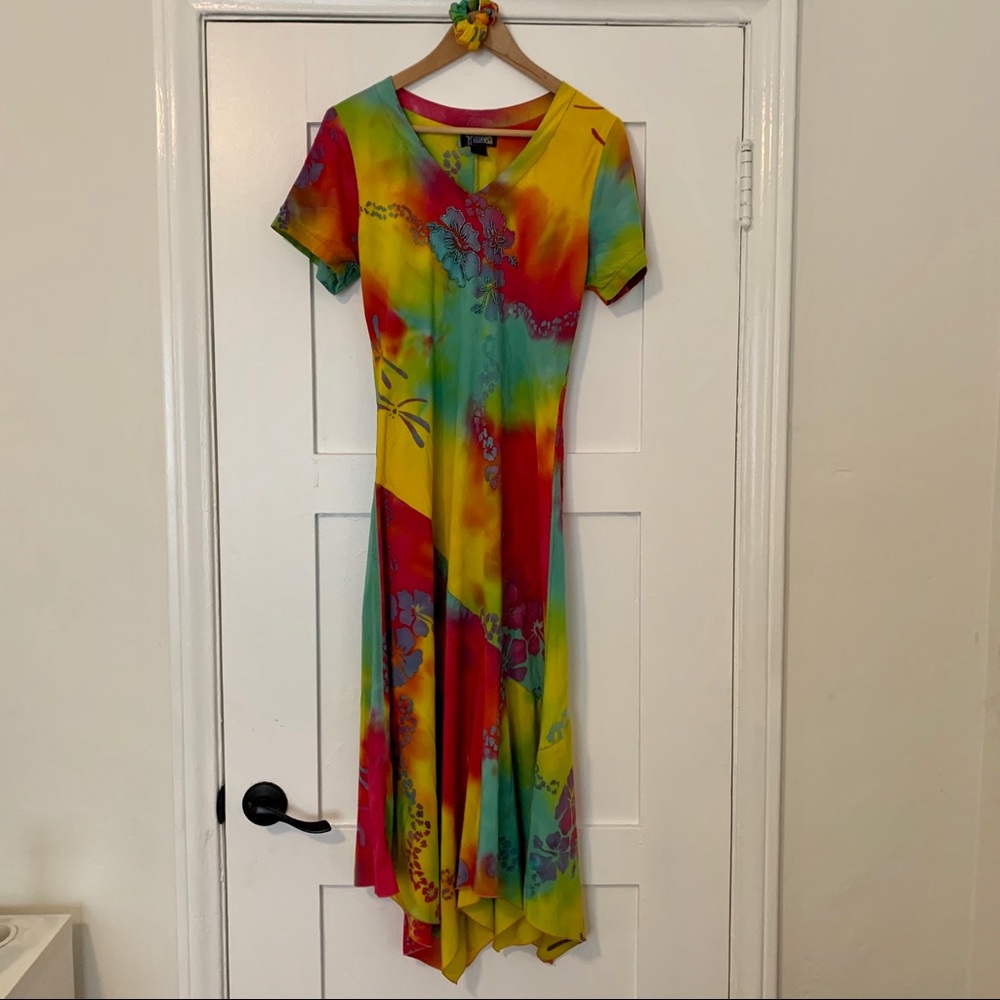 Tropical Tantrum Tie Dye Maxi Dress with Scrunchie